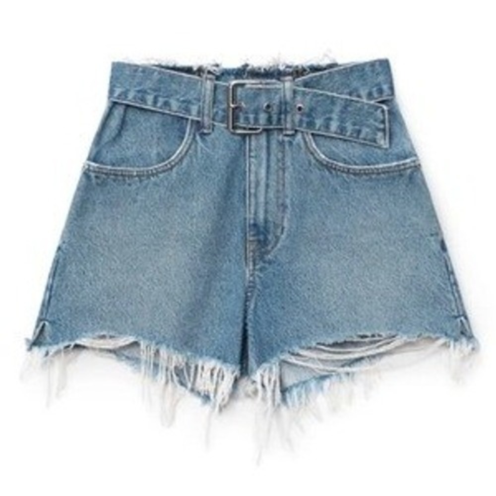 Alexander Wang Light Blue Distressed High-Waist Denim Shorts